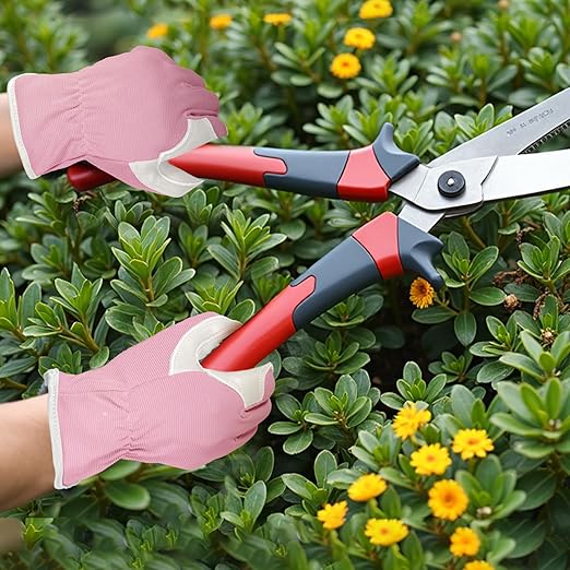 Gardening Gloves, Garden Gloves for Women and Men, Thorn Proof Working Gloves, Durable Leather Work Garden Gloves for Yard & Outdoor Work, Pink, XL