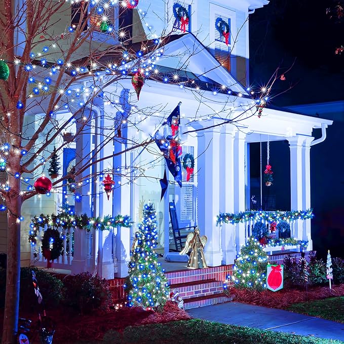 JMEXSUSS 66ft 200 LED Blue and White Christmas Lights, Outdoor Christmas String Lights Plug in, Expandable Christmas Lights for Tree Outside Party Home Decorations, EXS-S-0200