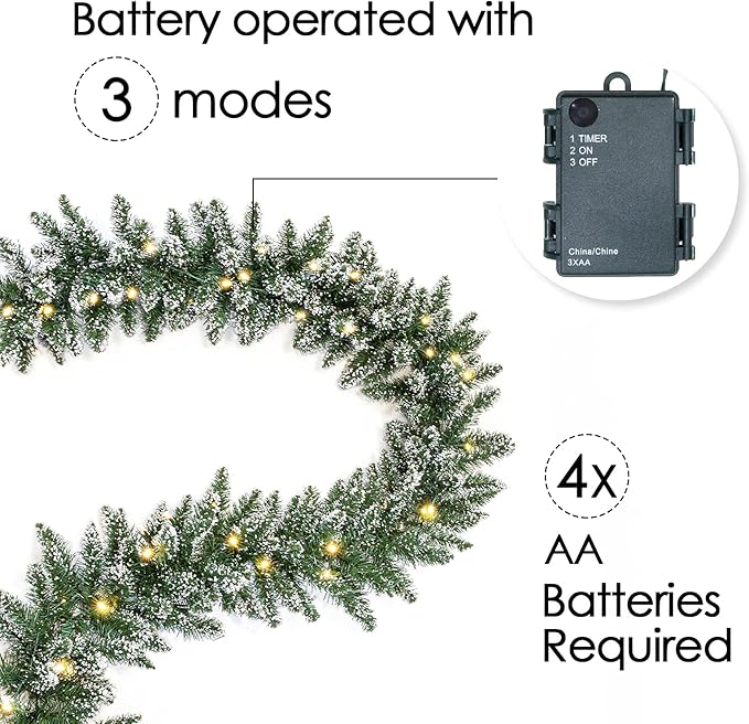 WBHome 2 PCS Pre-lit 9 Feet/106 Inch Christmas Garland with 50 LED Lights Holiday Decorations, Battery Operated (Batteries NOT Included)