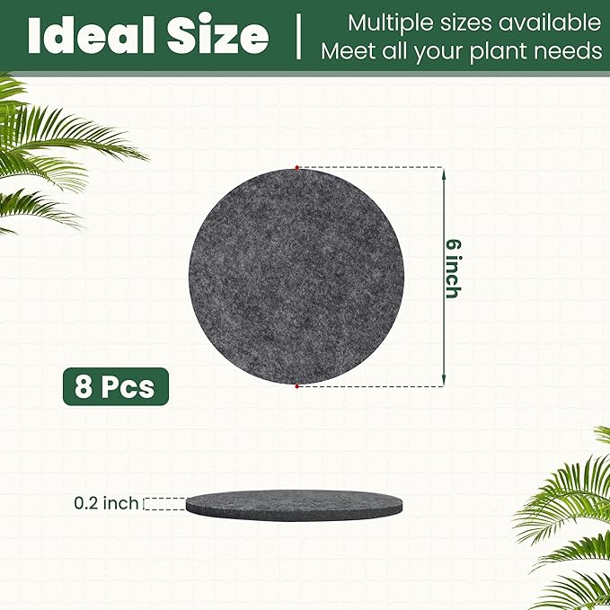 Felt Plant Coasters, Extra Thick 6 Inch Planter Coaster, Absorbent Plant Mats, Trivets for Hot Dishes, Plant Coasters for House Plants, 8 Pcs