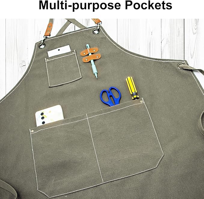 Apron for Men Women with Pockets Cotton Canvas Cross Back Heavy Duty Adjustable Work Apron
