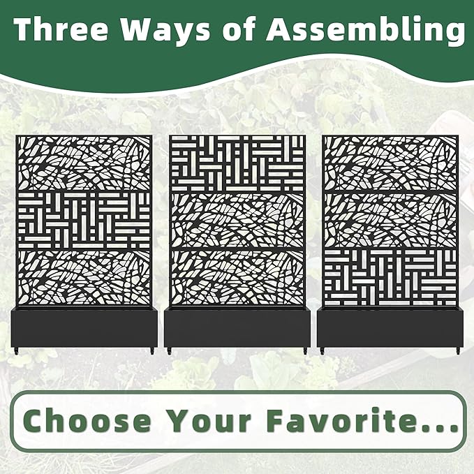 Casaphoria Metal Raised Garden Bed with Trellis and Wheels, 72"x47"x16" Planter Box for Climbing Plants, Vegetables & Vines, Features Drainage Holes and Privacy Screen, Black(Net&Helen)