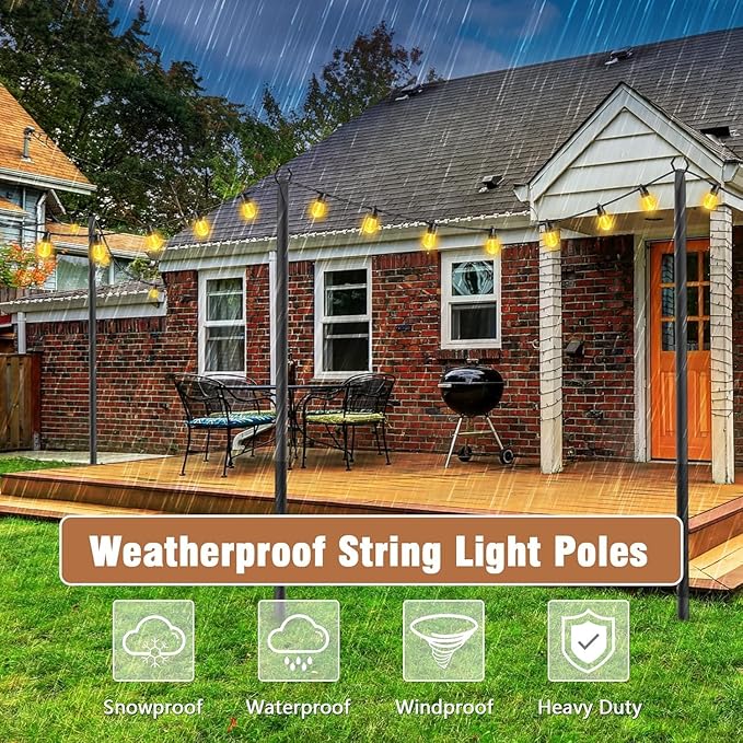 10 Pack String Light Poles,Metal Poles for Hanging Outdoor Light Strings,7 Pack 10 FT Light Poles Stand for Outside Garden,Patio,Wedding,Backyard,Deck,Party