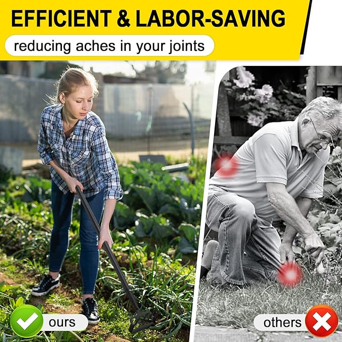 Garden Hoe, Cultivator Stirrup Hoe Garden Tool for Weeding, 73 Inch Heavy Duty Hula Hoe with Adjustable Long Handle, Scuffle Loop Hoe with Rake 2-in-1 Gardening Tool for Loosening Pulling Weed