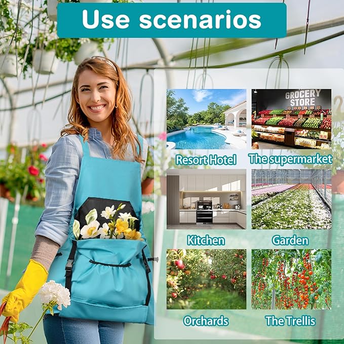 Gardening Apron with Pockets for Women – Harvest Apron for Garden Vegetables, Water Resistant Adjustable Cross Back Tool Apron, Gardening Gift for Plant Lovers & Gardeners - Blue