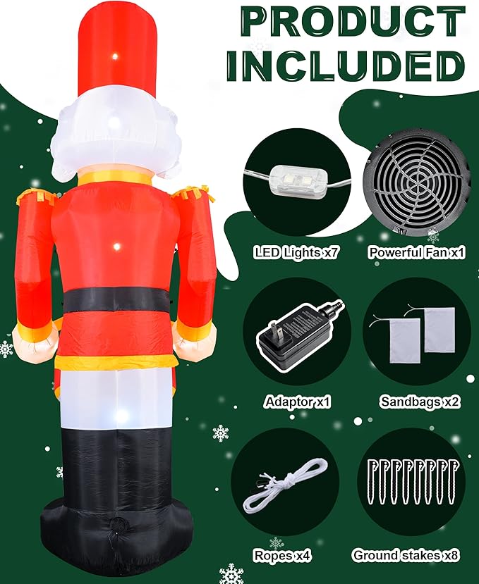 VCOKEN 12FT Christmas Inflatables Nutcracker Outdoor Decorations, Giant Christmas Inflatable with Big Bass, Built-in LEDs Inflatable Nutcracker Blow Ups for Xmas Decor Holiday Party Yard Garden Lawn