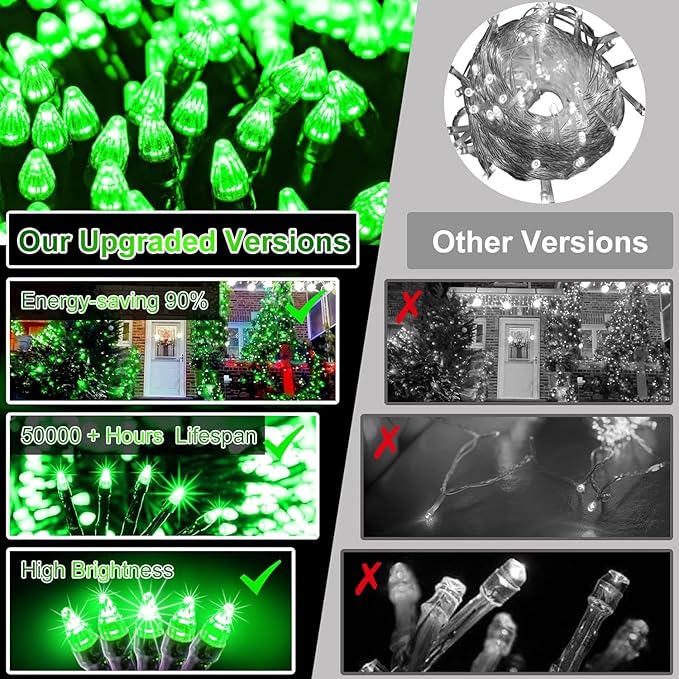 750 LED 240FT Christmas String Lights Outdoor, 12 Pro Modes and Timer Memory & Brightness, Plug in Waterproof Dark Green Wire Twinkle Light for for Xmas Yard Tree Wedding Party Decor (Green)