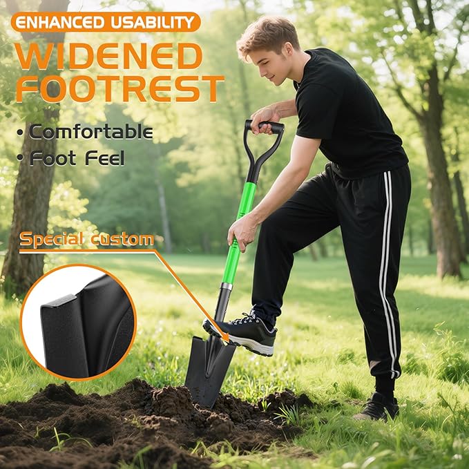 HIGHLIGHT Spade Shovel, Transplanting Spade, Drain Spade, Spade Shovels for Digging, Sharp Shooter Shovel or Spade, 45Inch, Stell D-Grip,Fiberglass Handle, Green