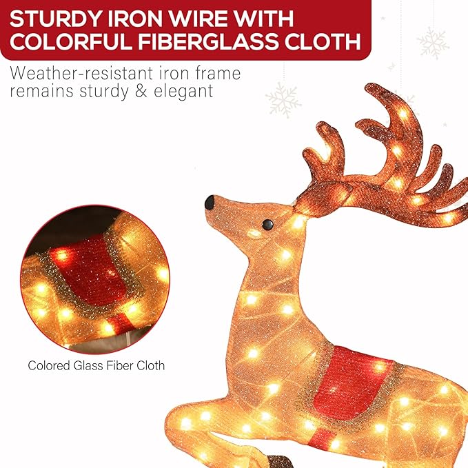 Hykolity 2.5D Santa Sleigh Ride Iron Outdoor Christmas Decoration, 170 Warm White LEDs with UL Transformer, Stained-Glass Fabric Figures Yard Decor