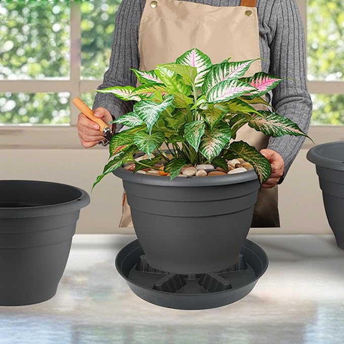 4 Pack Plant Saucer 12 inch, 8 10 14 17 inch, Plant Stand Plastic Plant Saucers for Indoors Outdoor, Heavy Duty Flower Saucers for Potted Plants, Pot Saucers for Plants, Grow Bags Saucers