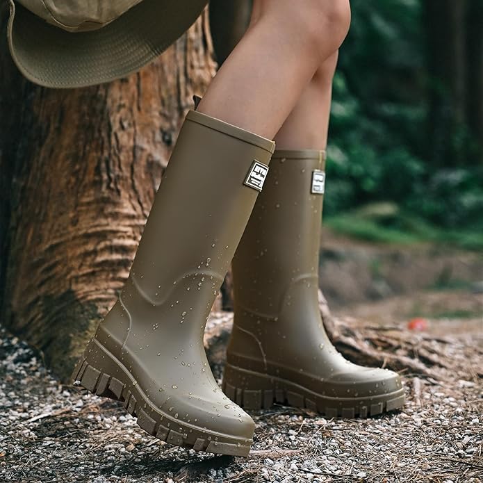 Nutropa Waterproof Mid Calf Women Rain Boots Lightweight Comfortable Wide Calf Garden Shoes