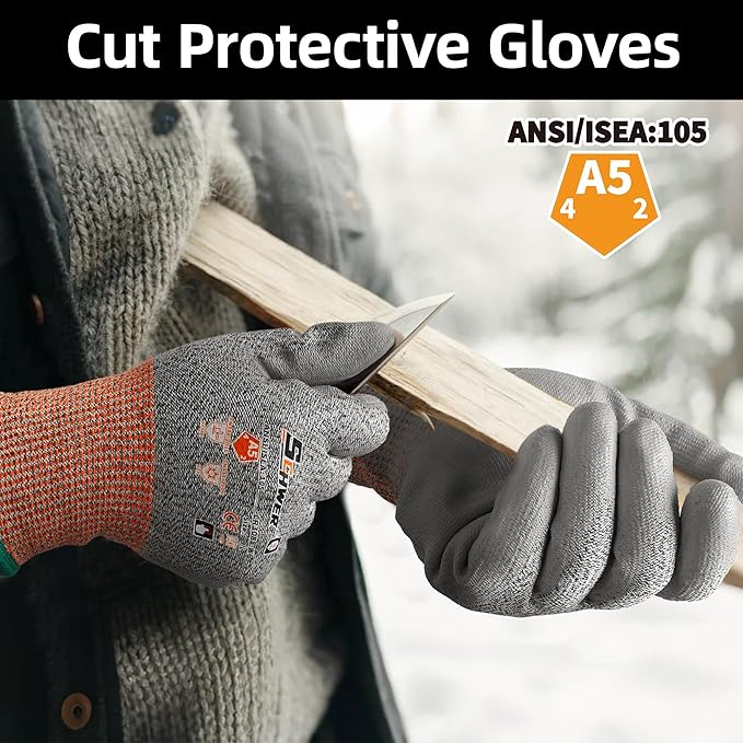 Schwer 12 Pairs Winter Work Gloves, ANSI A5 Cut Resistant Gloves with PU Coating, Freezer Glove for Outdoor Cold Weather, Thermal Insulated, Non Slip, Durable, XXL, CR3088-W