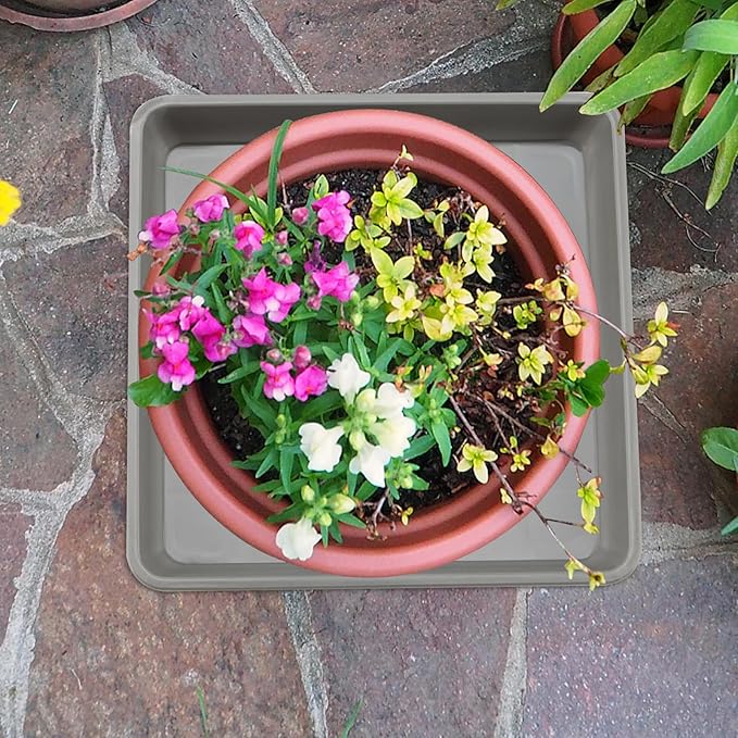 JOIKIT 10 PCS 11.4 x 11.4 Inch Square Plant Saucer, Plastic Plant Saucer Drip Tray, Square Flower Pot Tray for Indoors and Outdoor Plant Pots, 1.6 Inch Deep, Gray