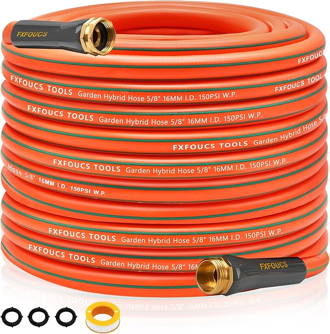 Heavy Duty Garden Hose – 5/8 Inch Flexible, Lightweight Hybrid Hose with 600 PSI Burst Pressure, Swivel Handle, and Durable Copper Male/Female Fittings (Orange, 100FT)