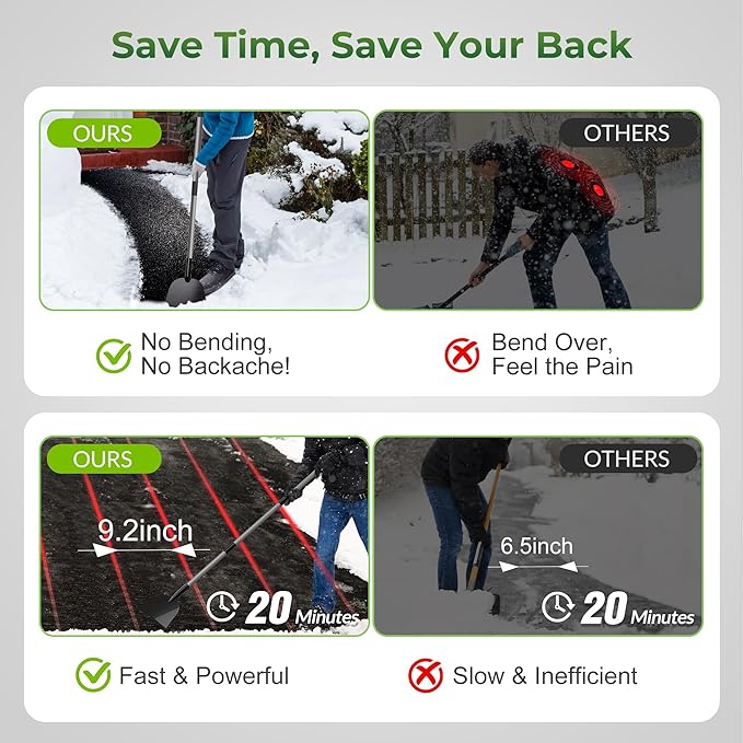 Walensee Snow Shovel, Ice Scraper & Ice Chopper, 54 Inch Flat Shovel for Snow Removal, Portable Snow Shovel for Driveway and Car, Garden Snow Pusher and Scraper Tool for Road and Outdoor Cleaning