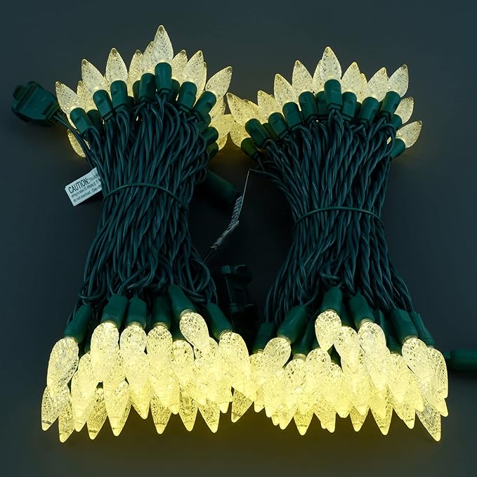 YULETIME Warm White One-Piece C6 Strawberry Christmas Lights 140 Count 71 Feet, 2 Sets 70 LED 35.5 ft High Waterproof UL Certified String Light (Warm White)