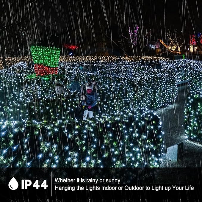 kemooie 500 LED Christmas String Lights, 164FT 8 Lighting Mode with Memory Plug in Green Wire Waterproof Lights, for Outdoor Indoor Birthday Christmas Wedding Party Garden Balcony Decorations (White)