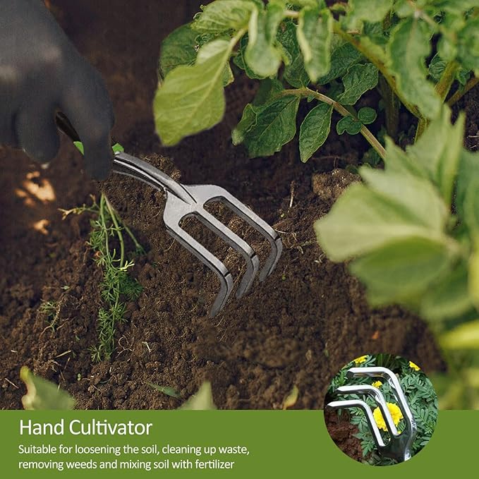 Garden Tool Set, 3 Piece Gardening Tools Includes Garden Trowel, Transplant Trowel and Hand Rake with Non-Slip Ergonomic Handle, Heavy Duty Gardening Kit for Gardening Planting, Gardening Gifts