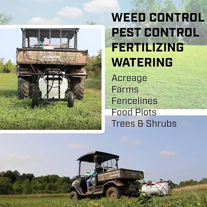 Chapin 97714: Made in The USA 25-Gallon Tow-Behind 2.5GPM/12V EZ Mount Deluxe Multi-Purpose ATV/UTV Tank Sprayer for Lawn & Garden, Farm & Acreage, Weed Control, w/ 2-Nozzle Spray Boom Attachment