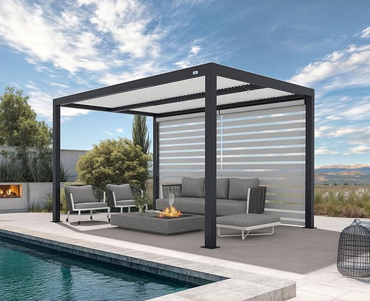 PURPLE LEAF Louvered Pergola 10' x 14' Outdoor Aluminum Pergola with Hidden Drainage System and Shade Screen Patio Hardtop Small Pergolas with Adjustable Roof for Patio Dining Side Yard Terrace Lounge