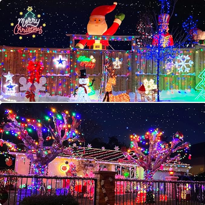 JMEXSUSS 8 Modes Christmas Tree Lights Multicolor, 250 LED Christmas Lights Indoor, 91.5ft Green Wire Waterproof Christmas Light Outdoor for Tree Party Garden Patio Christmas Decoration