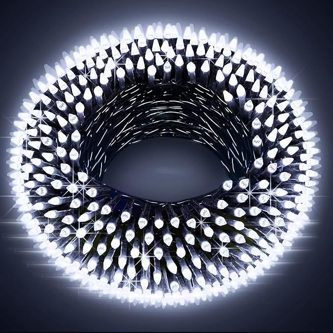 300LED Christmas Lights Indoor Outdoor Use Green Wire, 8 Lighting Modes 100FT Christmas Tree Lights with Timer & Memory, IP44 Waterproof for Tree Xmas Patio Yard Fence Balcony Garden Cool White