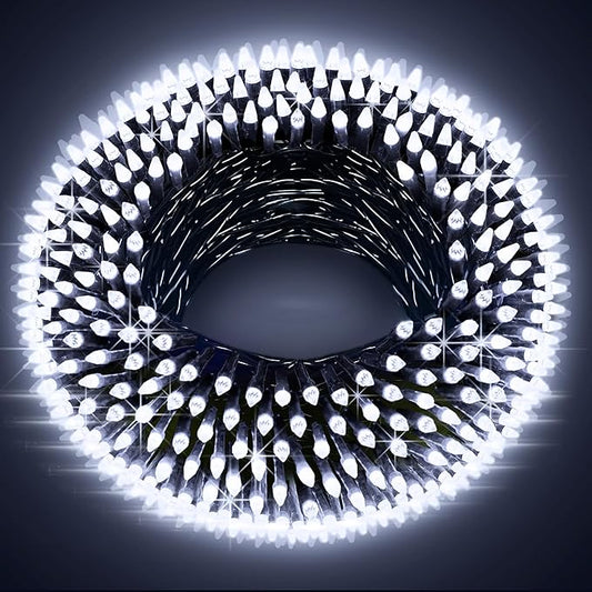 300LED Christmas Lights Indoor Outdoor Use Green Wire, 8 Lighting Modes 100FT Christmas Tree Lights with Timer & Memory, IP44 Waterproof for Tree Xmas Patio Yard Fence Balcony Garden Cool White