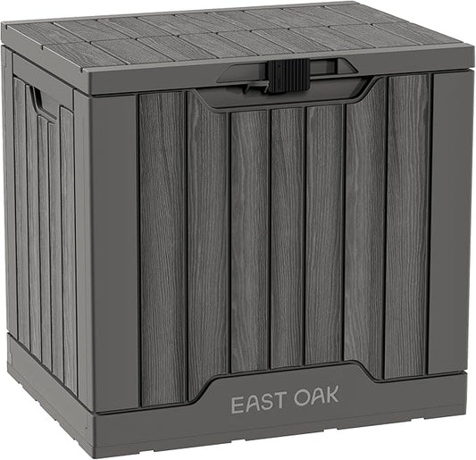 EAST OAK Outdoor Storage Box | 31 Gallon Deck Box Indoor and Outdoor Use | Waterproof Resin Storage Bin with Latch for Patio Cushions, Gardening Tools | UV Resistant | Deep Grey