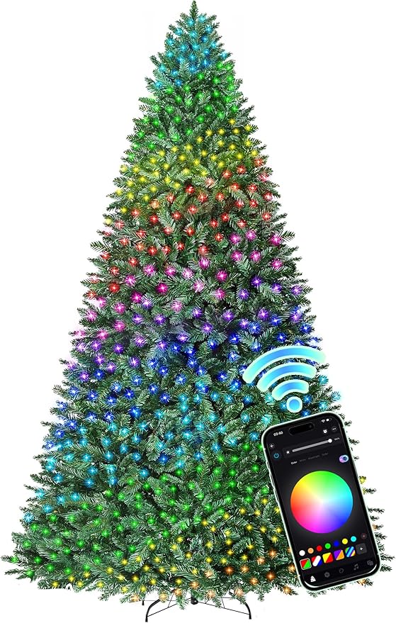 HOLLO STAR 12 ft Prelit Christmas Tree with 1086 LED Lights, App Control, Artificial Christmas Tree with Multi-Color RGBW Lights, 3993 Branch Tips, Metal Base, Easy to Assemble, for Home, Party