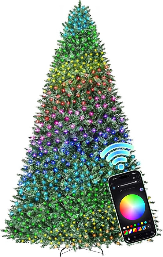 HOLLO STAR 12 ft Prelit Christmas Tree with 1086 LED Lights, App Control, Artificial Christmas Tree with Multi-Color RGBW Lights, 3993 Branch Tips, Metal Base, Easy to Assemble, for Home, Party
