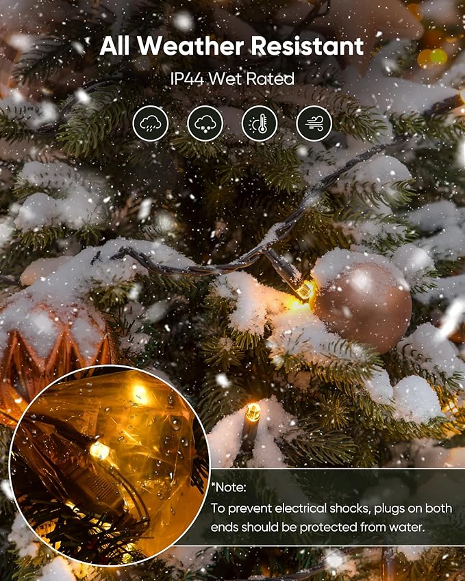 ULG Christmas Tree Lights, 300 LED 110FT Waterproof Christmas String Lights with 8 Modes for Indoor/Outdoor Xmas Tree Decor, Bubble LED Warm White, Adapter Included