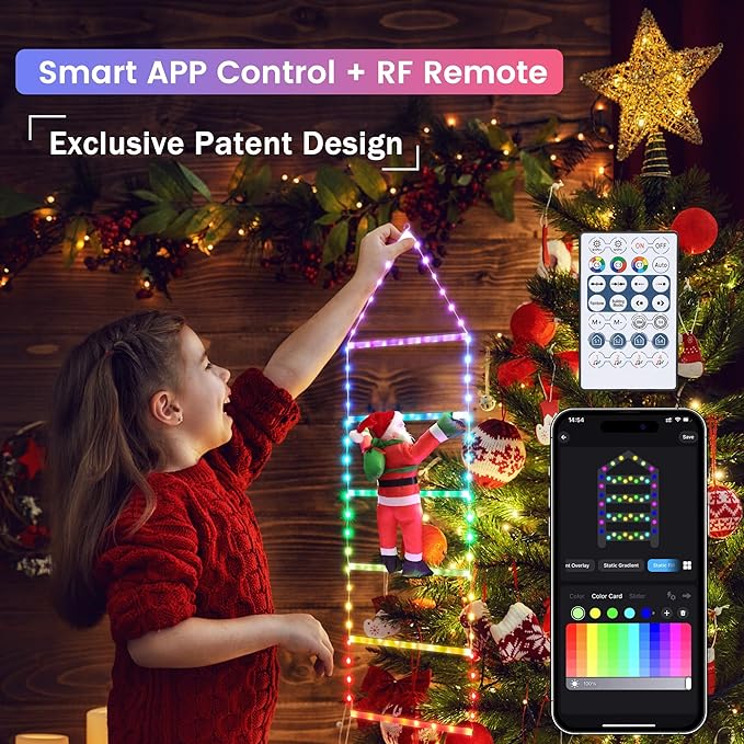 Toodour Christmas Decorations Lights, 3.3ft Smart RGB Christmas Decorative Lights with Santa Claus, Bluetooth & App Controlled Ladder Light - Music Sync Color Changing Xmas Light for Indoor Outdoor