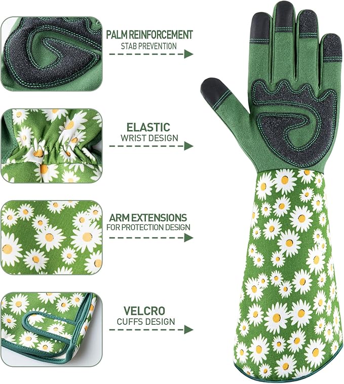 Gardening Gloves for Women Rose Pruning Thorn Proof Breathable Touchscreen Garden Gloves Long Forearm Protection Gauntlet Adjustable Flexible Working Gloves(Green, M)