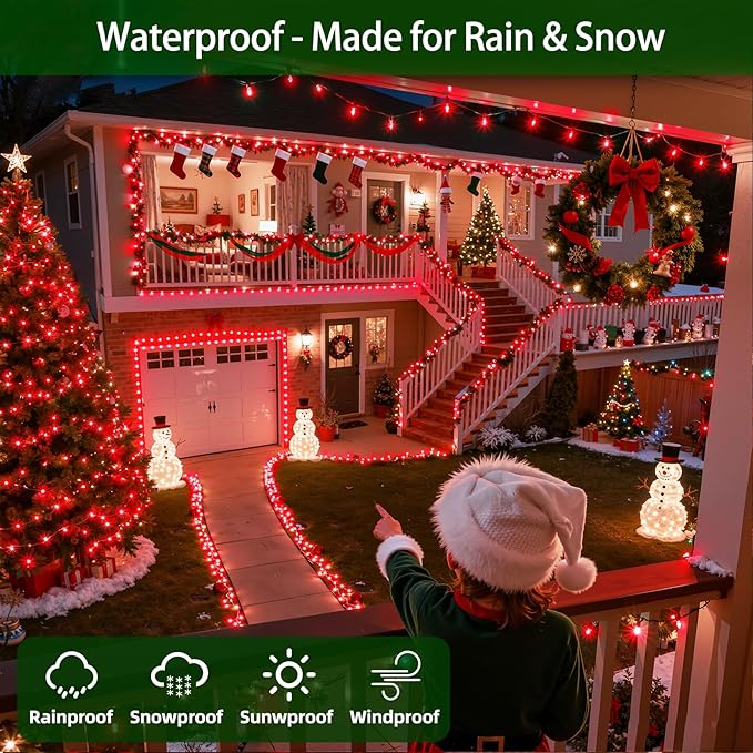 1500 LED Chrstmas Lights, 470ft Outdoor Christmas String Lights with 12 Modes, Red LED String Lights with Timer Dimmable Waterproof for Tree Fence Garden Xmas Wedding Party Decor Red