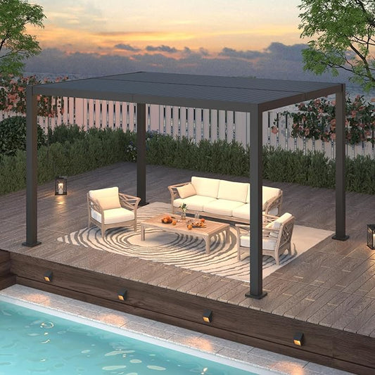 LVUYOYO Outdoor Louvered Pergola 10' x 13', Aluminum Pergola with Adjustable Roof, Waterproof Metal Gazebo for Patio, Backyard, Garden, Deck (Black)