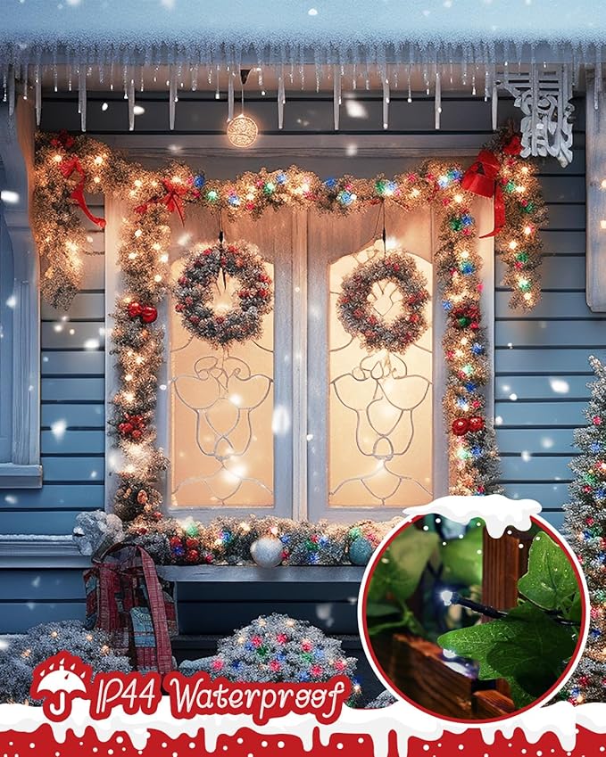 Minetom Christmas Lights, 128ft 400 LED Outdoor Christmas Tree Lights with Remote, 8 Modes String Lights Plug-in Mini Xmas Tree Lights with Timer for Outside Party Decor, Multicolor