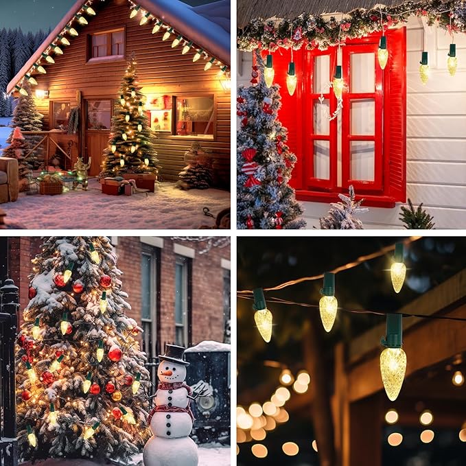 Brightever C6 Battery Christmas Lights, 70FT 200LED Christmas Tree Lights with Timer & 8 Lighting Modes, Battery Operated String Light for Xmas Indoor Outdoor Yard House Decor, Warm White, 1-Pack