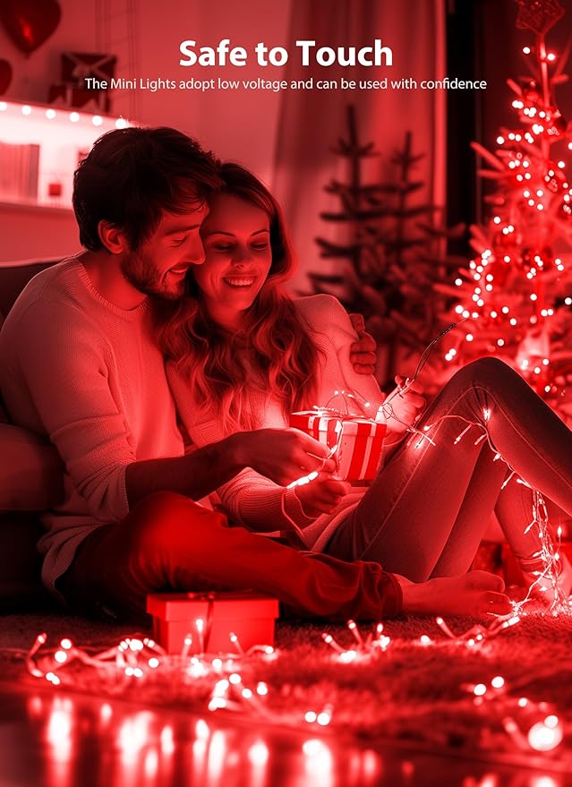 Red Mini Christmas Lights - 39 Feet 100 LED Fairy String Lights with 8 Lighting Modes Waterproof Connectable for Indoor Outdoor Xmas Tree Garland Wreath Holiday Valentine's Day Decoration