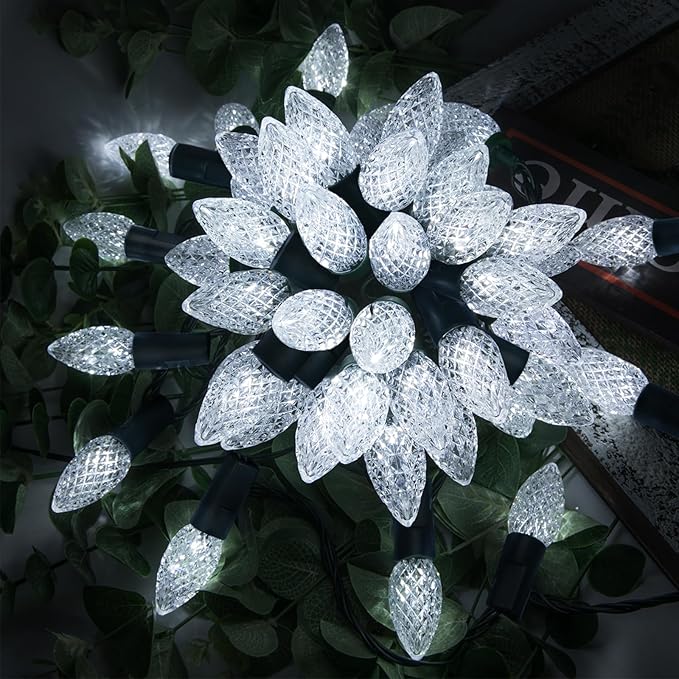 AWQ 100LED 33 FT C6 Christmas String Lights Plug in Fairy Twinkle String Lights 8 Modes Timer Function Waterproof Extendable for Indoor Outdoor Wedding Party Christmas Decoration (100, White)