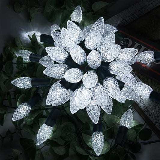 AWQ 100LED 33 FT C6 Christmas String Lights Plug in Fairy Twinkle String Lights 8 Modes Timer Function Waterproof Extendable for Indoor Outdoor Wedding Party Christmas Decoration (100, White)