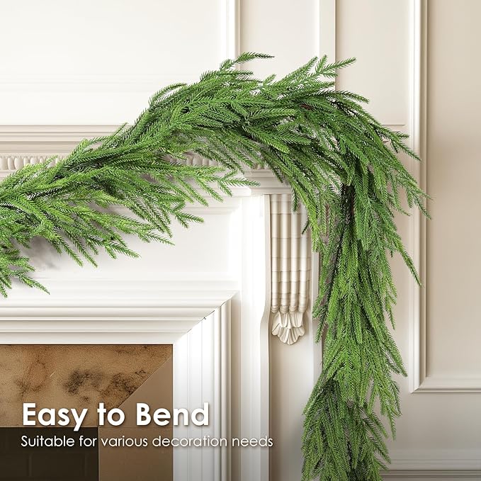 WBHome 9ft Real Touch Norfolk Pine Christmas Garland, Winter Greenery Garland for Christmas, Holiday Seasonal Outdoor/Indoor Home Decor, 9FT Long