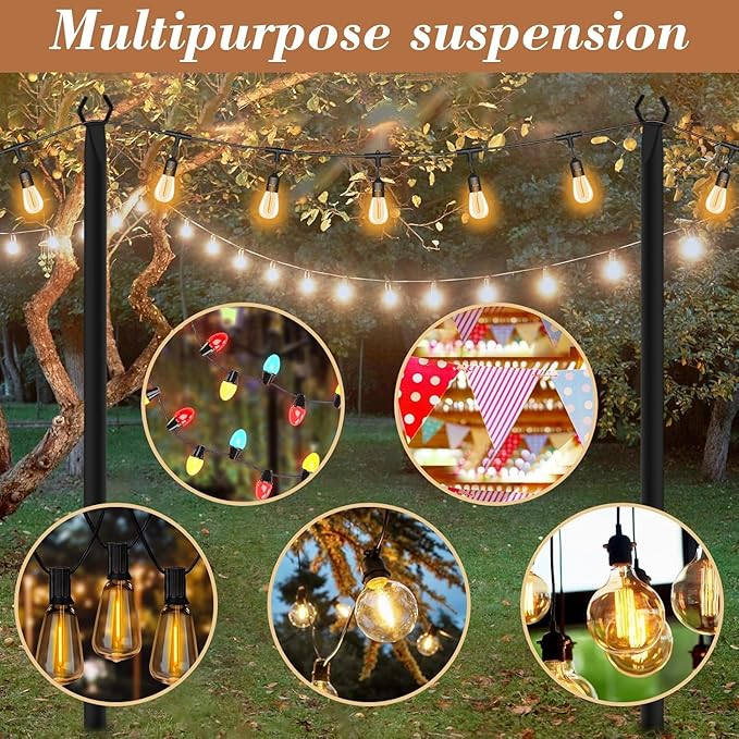 10 Pack String Light Poles,Metal Poles for Hanging Outdoor Light Strings,7 Pack 10 FT Light Poles Stand for Outside Garden,Patio,Wedding,Backyard,Deck,Party