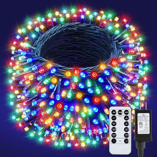 Minetom 328 Ft 1000 LED Christmas Tree Lights Outdoor Indoor String Lights with 8 Modes Waterproof Twinkle Xmas Light with Remote, Plug in Rice Lights for Tree Room Christmas Decorations, Multicolor