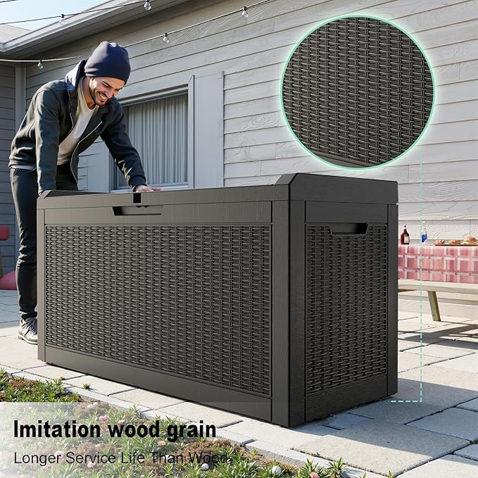 60 Gallon Waterproof Resin Deck Box, UV Resistant Outdoor Storage for Garden, Patio, Porch, Delivery, Black
