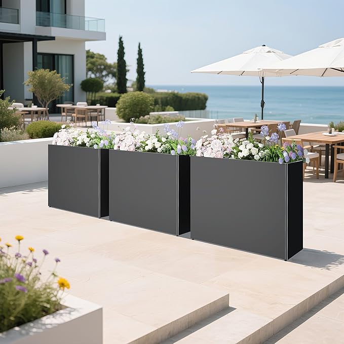 Tall Metal Planter for Outdoor Plants,38"Lx13"Wx30"H All-Weather Durable Plant Box,Large Rectangular Planter with Drainage Holes & Removable Shelf,Modern Decor for Tall Small Plants, Trees, Flowers