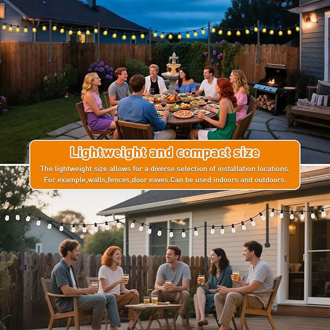 zoegi 8 Pack 2.8FT String Light Poles,Light Poles for Outside Lights with Fork,Outdoor Brackets Hanging Lights,Metal Stand for Deck Patio,Backyard,Wedding,Deck,Party