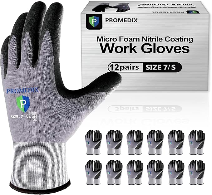 PROMEDIX P Nitrile Coated Work Gloves,MicroFoam Safety Work Gloves Men,Seamless Knit Nylon&spandex Gloves with Grip