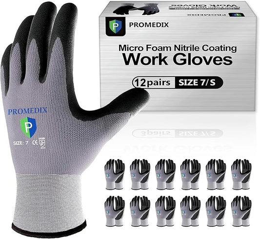 PROMEDIX P Nitrile Coated Work Gloves,MicroFoam Safety Work Gloves Men,Seamless Knit Nylon&spandex Gloves with Grip