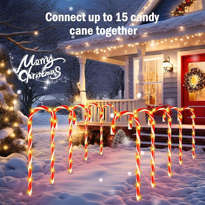 Brightown 35" Candy Cane Lights Outdoor Pathway, 2 Sets Total 20 Jumbo Candy Cane Pathway Lights, 8 Modes Outdoor Candy Cane Decorations Christmas Pathway Lights Yard Lawn Driveway Walkway Sidewalk