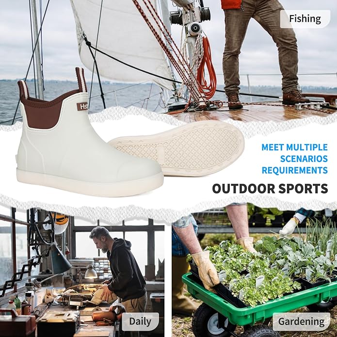 Mens Deck Boots, Saltwater Fishing Booties Rubber Waterproof Ankle Rain Boots, High-performance Footwear Chelsea Boots for Gardening Fishing Boating Camping Sailing